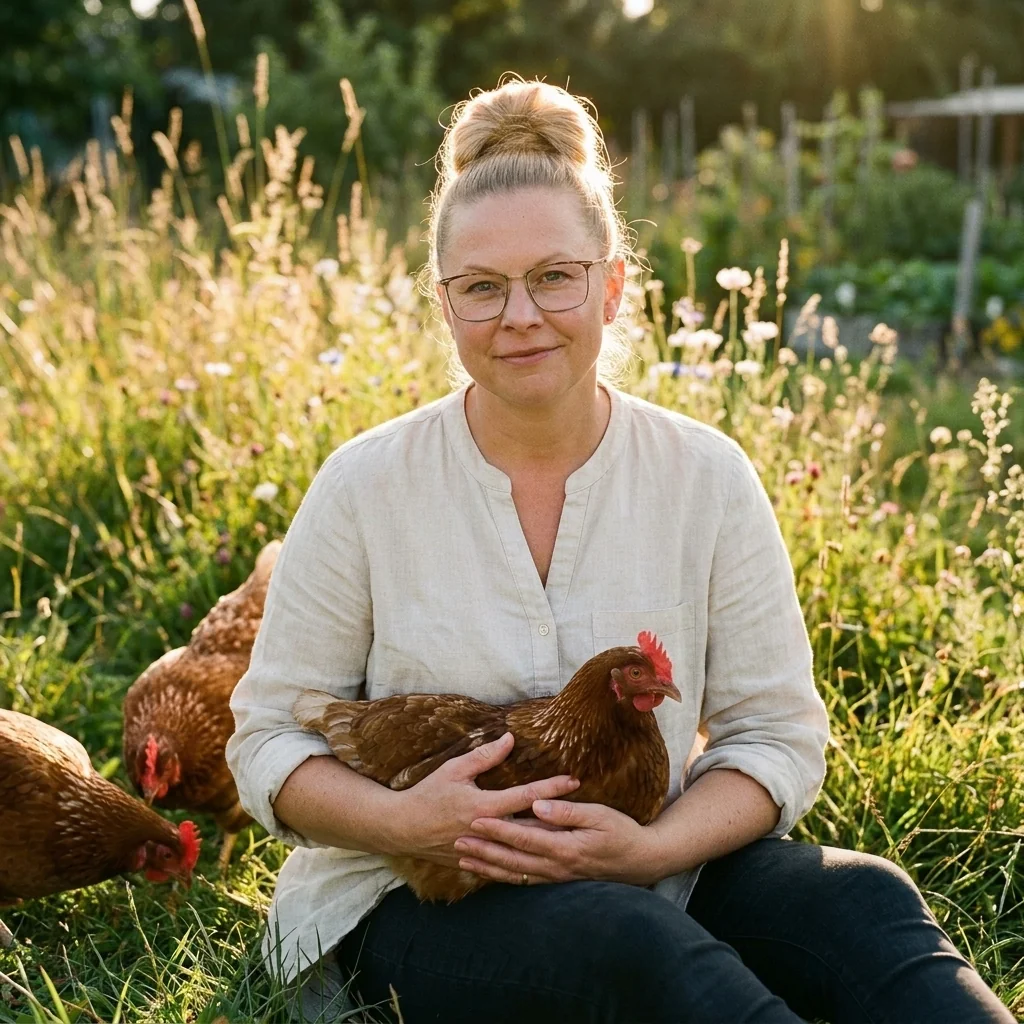 Anastasia Dornhof mit einem ihrer Hühner